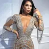 Sexig djup v nacke se genom kvällsklänningar tulle arabiska dubai robe de soiree longue cocktail party klänning te längd formella prom klänningar