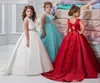 Beautiful picture color and Ivory color Flower Girls Dresses Beaded Lace Appliqued Bows Pageant Gowns for Kids Wedding Party