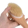 Escova de corpo e banho de cerdas naturais de javali escova traseira com alça longa escovas esfoliantes para a pele LX6809