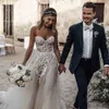 A Line Beach Wedding Dresses Strapless Beads Appliques Tulle Wedding Dresses Sweep Train Boho Bridal Gowns