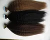 Bande droite crépus dans l'extension de cheveux humains vrais cheveux grossiers Yaki Remy 16-24 pouces Extension de cheveux adhésifs 40 pièces