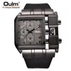 OULM MARQUE SQUARE MONTRE MONTRES GRAND TAILLE HOMME MEN MARQUE SPORT DE LUXE DE LUXE DE LUXE QUARTZ Montre Wide PU en cuir Bracelet en cuir Erkek Kol Sati