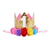 Decorazioni natalizie Baby Girl Primo compleanno Decor Flower Party Cap Crown Fascia per capelli 1 2 3 anni Numero Priness Style Hat Hair Accessory1