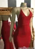 Prawdziwy obraz Red Gorgeous Glitter Cekiny Prom Dresses 2019 Mermaid Halter V Neck Sexy Suknie wieczorowe Sweep Pociąg Długa Party Sukienka Wysoka Jakość