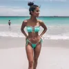 2019 Sexy Two-Piece Bikini Sólido coberto Bandage cintura baixa Bikini Set Preto push-up Halter Cordas Maiô Maiô Swimwear