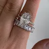 Stunning Luxury Jewelry Real 925 Sterling Silver Couple Rings Emerald Cut White Topaz CZ Diamond Women Wedding Band Ring for Lover8726278