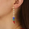 Bohème été arc-en-ciel émail corne fleur longue chaîne goutte boucle d'oreille pour filles femmes CZ beau gland joli bijoux en or cadeau