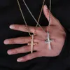 Collier avec pendentif croix à ongles pour hommes, Micro pavé glacé, Hip Hop, couleur or argent, chaînes à breloques, bijoux cadeau 196S