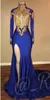 Arabo oro appliques collo alto Prom Dresses Sirena vintage maniche lunghe 2018 Sexy coscia alta Split nero ragazze abiti da sera