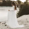 Beach Country Wedding Dresses 2020 Aline Chiffon Lace Top Vneck med långa ärmar rygglösa draperade brudklänningar med illusion bodi9547221