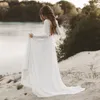 Robes de mariée de campagne de plage 2020 Aline mousseline de soie dentelle haut col en V avec manches longues dos nu drapé robe de mariée avec illusion Bodi1174581