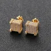 New Gold Silver Color Iced Out CZ Stone Square Stud Earring Hip Hop Rock Jewelry Earrings