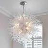 Suspension Lamps Flush Mount White Hand Blown Glass Chandelier LED Light Source Circle Pendant Lights Murano Style Glass Chandeliers Ceiling Lighting LR1406