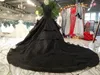 New Arrival Luxury Black Wedding Gowns Gothic Court Vintage Bridal Gown Princess Long Train Beaded Cap Sleeves Wedding Dresses