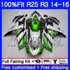 Впрыск для YAMAHA YZFR25 YZF R25 R3 2014 2015 2016 2017 240HM.42 YZF-R25 YZF-R3 R 25 кузов YZFR3 14 15 16 17 обтекатели зеленый заводской комплект