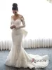 Kleider Wunderschöne Langschläre Meerjungfrau Hochzeitskleid 2019 Illusion Top Spitze Applikzen Brautkleider mit großen abnehmbaren Rock Bow Back Vestidos