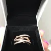 Mousserande polerade linjer Ring Originalbox för Pandora 925 Sterling Silver Kvinnor Mens Bröllopsringar Ställer Julklappar Smycken