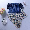 New Baby Girl Off Shoulder Velvet Top + Sunflower Bellbottoms 2 pezzi set Oufit Kids Girls Abbigliamento Toddler Fashion Boutique Costume