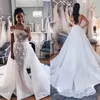 Gorgeous Overskirt Mermaid Wedding Dresses With Detachable Train Lace Beads Country Wedding Dress Sweep Train Luxury Robes De Mariée 4570