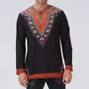 E-Baihui 2021 Koszule Afryki Mężczyźni Odzieżowa Spring Social Sombal Afryki Tranditional Print V Neck Casual Koszula męska Slim Fit Long Sleeve Top T-FZ