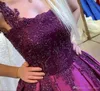 Aso Ebi Luxury Arabic Purple Lace Beaded Ball Gown Quinceanera Dresses Spaghetti Beaded Evening Gowns Dresses Wear Formal Party Gowns