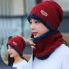 Hat Beanie Scarf Set malha chapéus mornos Thicken chapéu do inverno para homens e mulheres Unisex Cotton Beanie malha Caps CNY848