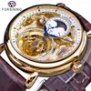 ForSining Luxury Skeleton Clock Male Moon Phase Fashion Blue Hands Waterproof Men's Automatic Watches Top Brand Luxury