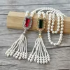 Red/Green zircon charm Pendant CZ Micro pave Connector,Natural Shell Pearl Beads Chain tassels Women Jewelry Necklace NK512