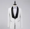 Fashion White Groom Tuxedos Groomsmen One Button Shawl Collar Best Man Suit Wedding Men's Blazer Suits (Jacket+Pants+Vest+Bow tie)