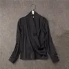 VGH 2019 camisa vintage de verão para mulheres v pescoço botão manga comprida slim vestuário sólido top feminino moda nova maré nova