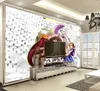 Promoción personalizada Papel tapiz 3d a través de la pared Animal de dibujos animados y hermosa niña Hermoso papel de pared decorativo práctico