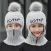 Dikke Voering Konijn Haar Balaclava Gebreide Wintermutsen Voor Vrouwen Sjaal Fake Collar Rits Smile Mutsen Cap voor Meisjeshalswarmer