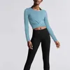 Women Long Sleeve crop top Sport T shirt Exercise Fitness Tops Workout Yoga shirt Gym Shirts Quick Dry Running Soild Sportwear T200401