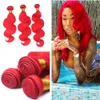 El cabello humano de la onda del cuerpo rojo de color puro 3 paquetes 300G el cabello rojo rubí ondulado del cuerpo teje extensiones envío gratis