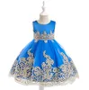 INS Flower Girls wedding dress gold lace gauze Kids embroidery princess Ball Gown palace style children Bows belt party dress Y1105