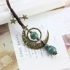 Vintage Maan Keramische Kralen Ketting Dubbele Ster Boho Vrouwen Statement Sieraden Verstelbare Touw Ketting Lange Trui Kettingen CN01