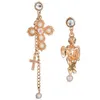 Asymmetrisk Pearl Cross Angel Golden Women Dangled Örring Exklusiv Great Nice Allergy Gratis Öra Nagelsillbehör Lam Öron Stud Örhängen