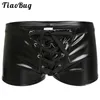 Heren sexy faux lederen glanzende boksers exotische ondergoed gay mannelijke latex wetlook shorts slipje bikini badmode coole fetish lingerie