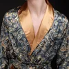 2017 spring summer new luxury print silk robe male bathrobe mens kimono bath gown mens silk robes dressing gowns D7-AD16244W