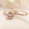 2Pcs/Set 2019 Luxury White Pink Stone Crystal Rings For Women Gold Color Wedding Engagement Rings Jewelry Dropship Bagues Pour