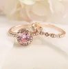 2PCSSET 2019 Luxury White Pink Stone Rings for Women for Gold Color Wedding Engagement Rings Jewelry Dropship Bagues Pour4835094