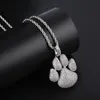 Personalized 18K Gold Plated Full Cubic Zirconia Cute Dog Footprints Pendant Necklace Twist Chain Hip Hop Jewelry Gifts for Boys and Girls