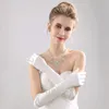 Vita satin bröllopshandskar ovan armbågslängd full finger brudhandskar kvinnor lång stil brud bröllopshandske