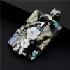 White Flowers Abalone Shell Rectangle Pendant Natural Sea Paua Shell Gemstone Ocean Beach Jewelry 5 Pieces