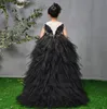 Schwan Kristall Kinder Brautjungfer Mädchen Kleid Für Hochzeit Party Schwarz Spitze Abend Weihnachten Mädchen Lange Schleppe Kinder Prinzessin Kostüm