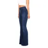 Women Vintage High Waist Stretchy Multi Button Fit Flare Jeans Ladies Casual Washed Denim Trousers