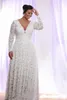 Cheap Full Lace Plus Size Wedding Dresses With Removable Long Sleeves Deep v Neck Bridal Gowns Beach Floor Length robe de mariee