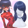 Darmowa dostawa Nowoczesna moda anime Lady Bug Dark Blue 2 Ponytails Proste włosy Cosplay Peruka