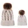 Kids & Women's Fashion Knitted Cap Family Autumn Winter Warm Hat Skullies Heavy Hair Ball Twist Beanies Solid Color Hip-Hop Wool Hats 9color