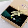 Metal Mosiądz Lotus Bookmark Chiny Knot Tassel Mały prezent Piękny motyl i Dragonfly Student Bookmark Graduation Pudełko